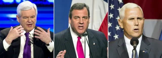 Newt Gingrich, Chris Christie y Mike Pence