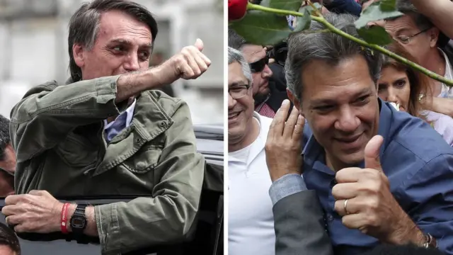 Bolsonaro e Haddad após votar, neste domingo