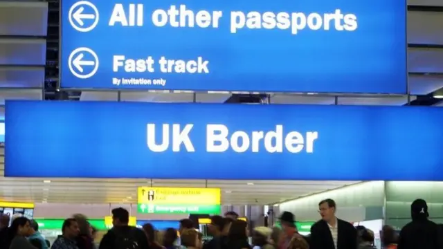 Airport signboard wey get UK border