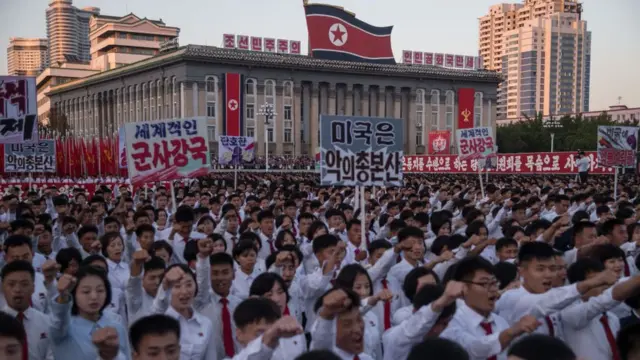 Manifestación en Pyongyang en contra de Estados Unidos.