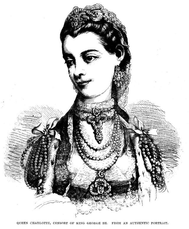 Один из портретов королевы Шарлотты, гравюра середины XIX века