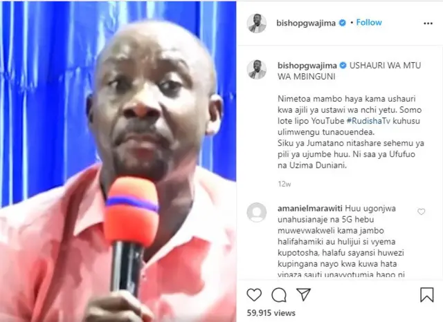 Picha ya video ya askofu Gwajima iliyofutwa na Facebook kwenye Instagram na IGTV