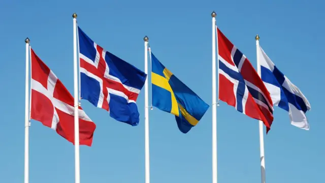 Banderas de los países nórdicos.