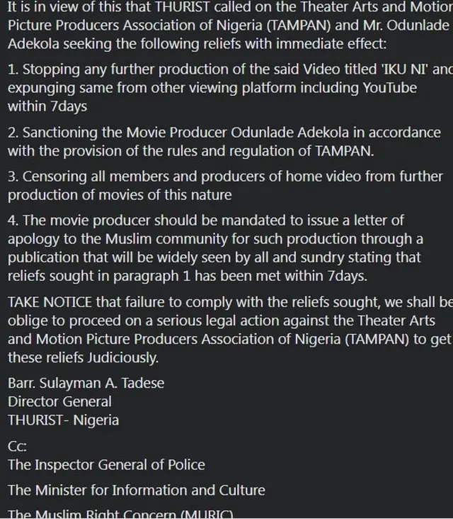 Ẹhonu ẹgbẹ THURIST lori sinima ti Ọdunlade Adekola gbe jade