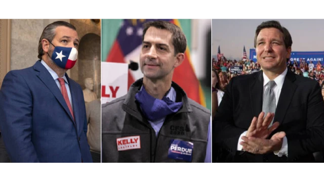 Từ trái: TNS Ted Cruz (Texas), TNS Tom Cotton (Arkansas) và Thống Đốc Florida Ron DeSantis, các chính trị gia tham vọng đảng Cộng Hòa muốn thử sức năm 2024