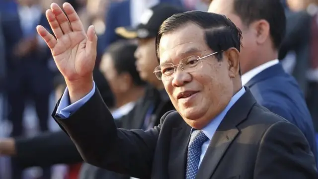 Cambodian Prime Minister Hun Sen (C) attends the Victory Day parade in Phnom Penh, Cambodia, 07 January 2020