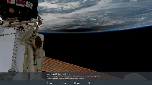 Vista del eclipse desde el espacio.