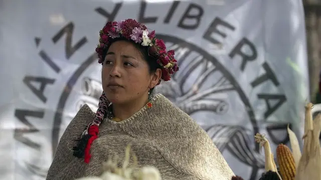 Una mujer de Xochimilco en el Zócalo en 2011