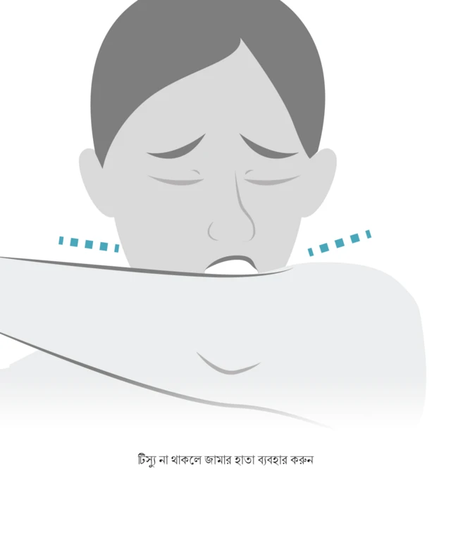 হাঁচি ও কাশি জামার হাতা দিয়ে ঢেকে রাখুন।