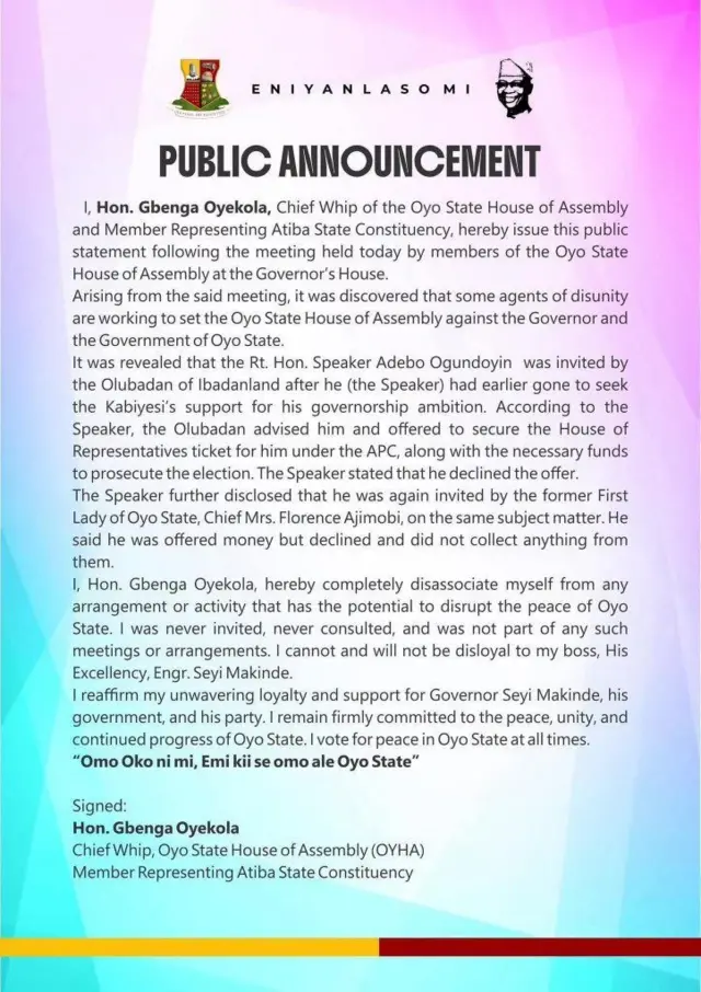 Atẹjade ti Oyekola fi kede soju opo Fecebook rẹ