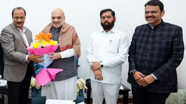 अजित पवार, अमित शाह, एकनाथ शिंदे और देवेंद्र फडणवीस.