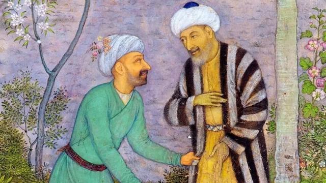 سعدی اپنے دوست کے ساتھ باغ بہشت کی سیر کرتے ہوئے