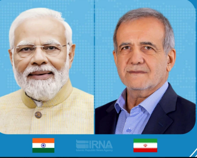 இந்திய பிரதமர் நரேந்திர மோதி மற்றும் இரான் அதிபர் மசூத் பெசெஷ்கியன் (கோப்புப் படம்)