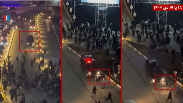 اسکرین‌شات از ویدیوی زیر گرفتن معترضان با خودروی زرهی در اردبیل 
