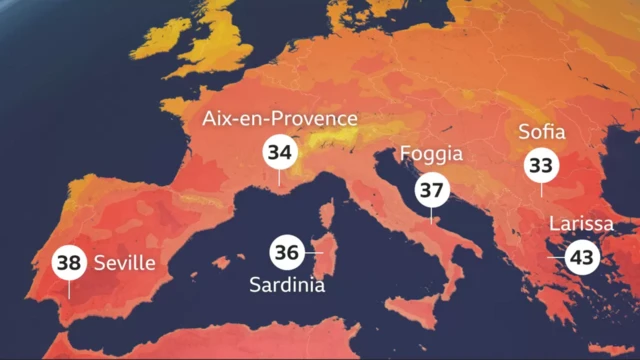 Nhiệt độ ghi nhận ở châu Âu ngày 14/7. Nguồn: BBC Weather