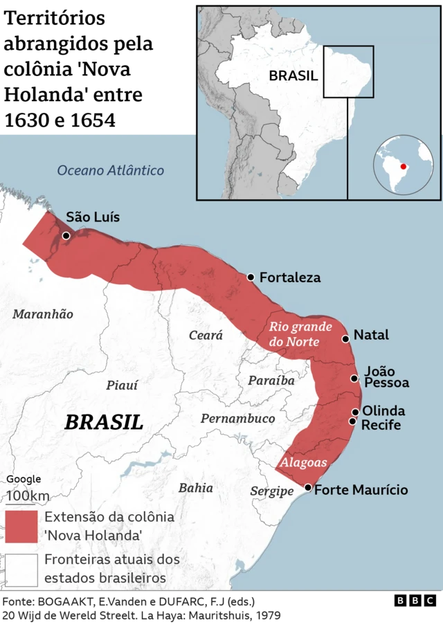 Mapa do território que a colônia 'Nova Holanda' abrangia