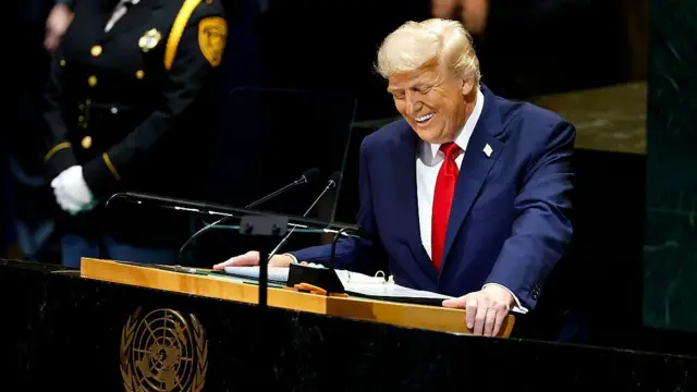 2025年9月23日，美国总统特朗普在纽约联合国总部举行的第80届联合国大会（UNGA）上发表演说。