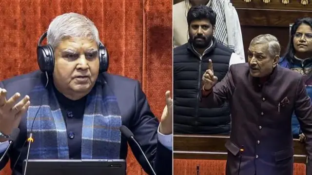 मंगळवारी (10 डिसेंबर) राज्यसभेत काँग्रेसचे खासदार प्रमोद तिवारी (उजवीकडे) आपला मुद्दा मांडताना
