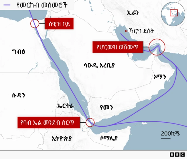 በባብል መንደብ የሚደረግ የመርከቦች እንቅስቃሴ የሚሳይ ካርታ