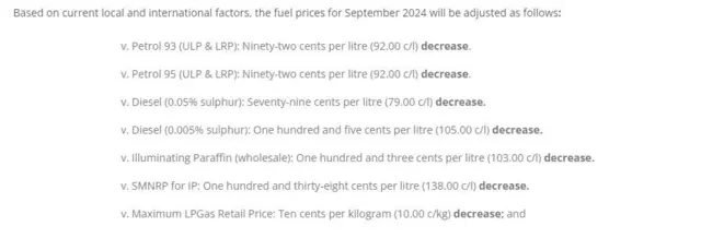South Africa fuel prices for September 2024