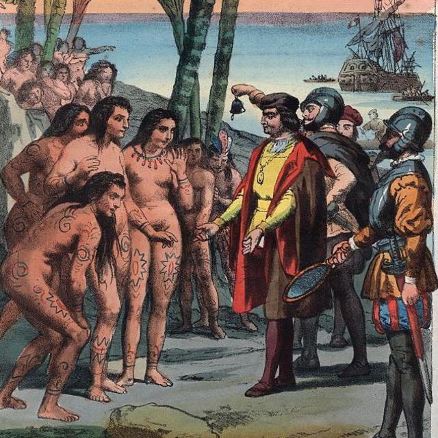 Ilustración de la llegada de Colón, en 1492