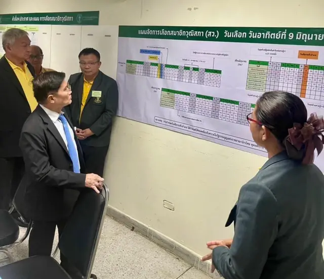 สิทธิโชติ อินทรวิเศษ กรรมการการเลือกตั้ง และคณะ สังเกตการณ์การรับสมัคร สว. เขตห้วยขวาง กทม.