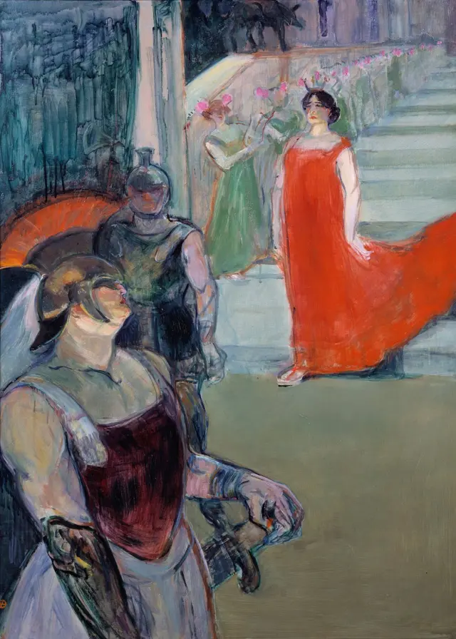 Messalina amanuka ku ngazi mu gikino "Messalina" ya Isidoro de Lara. Ni igishusho ca Henri de Toulouse-Lautrec