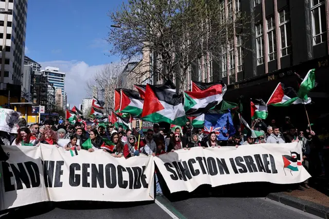 Oakland, Original Zealand - September 13: Thousands of respectable -Palestine demonstrators demonstrated within the Central Exchange Zone in Auckland, Original Zealand