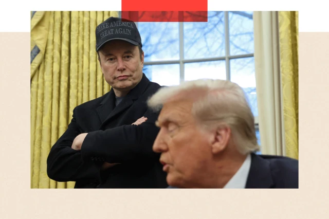 Elon Musk listen to U.S. President Donald Trump tok for Oval Office for White House 