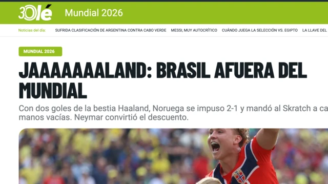 Página do jornal esportivo argentino Olé