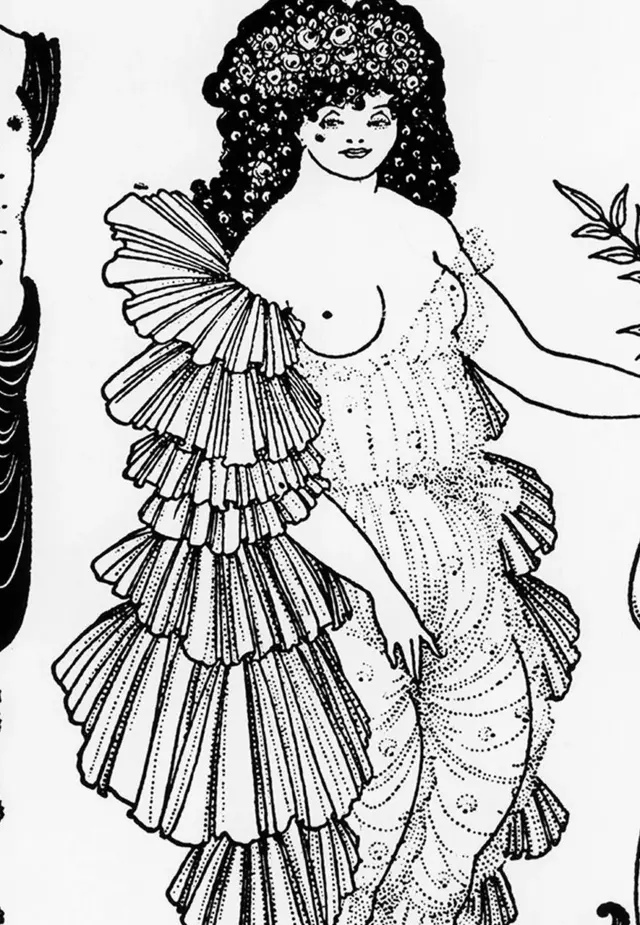 Penggambaran Lysistrata oleh ilustrator Victoria Aubrey Beardsley untuk edisi cetak komedi Aristophanes tentang wanita Athena yang melakukan mogok seks.