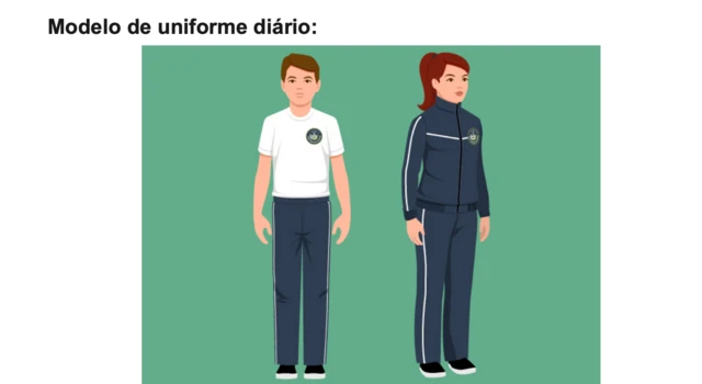 Desenho de dois estudantes em uniformes de escolas cívico-militares do Paraná