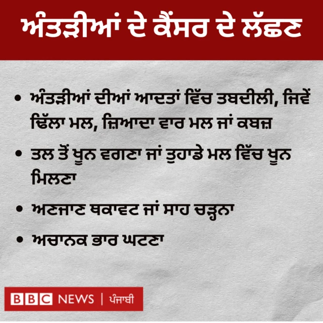 ਅੰਤੜੀਆਂ ਦੇ ਕੈਂਸਰ ਦੇ ਲੱਛਣ