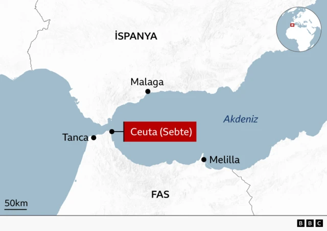 Ceuta'nın yerini gösteren bir harita