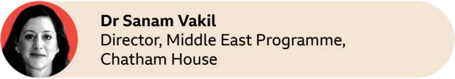 A red circle with a picture of Dr Sanam Vakil, Director, Middle East Programme, Chatham House
