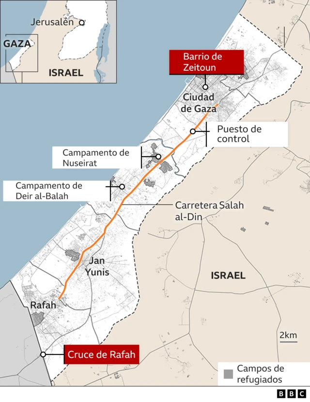 Mapa de la Franja de Gaza