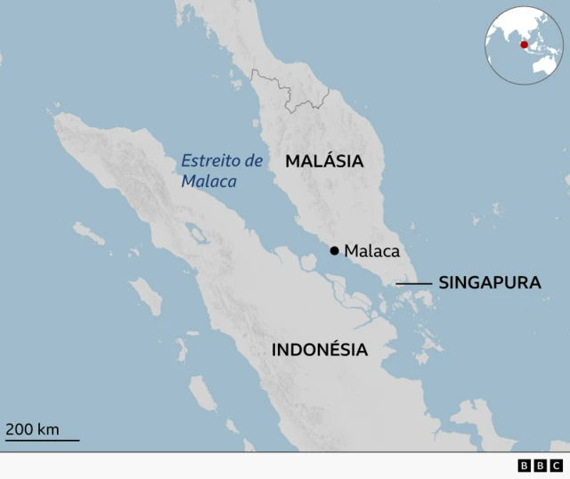 Mapa do estreito de Malaca