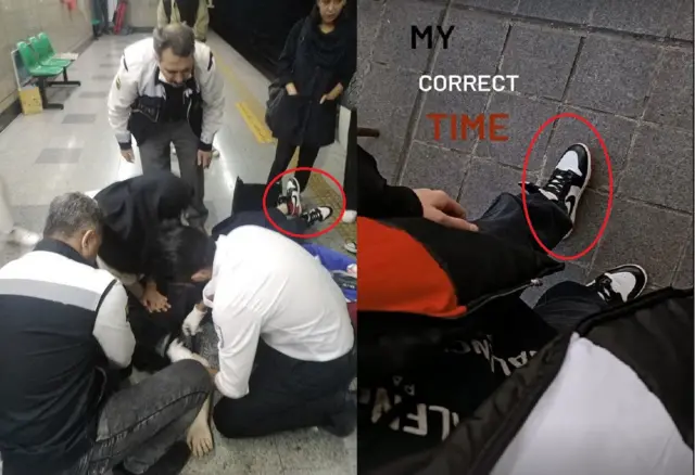 عکس سمت راست: عکسی که آرمیتا از خودش گرفته - عکس سمت چپ: عکسی از آرمیتا در حال احیا در مترو شهدا 