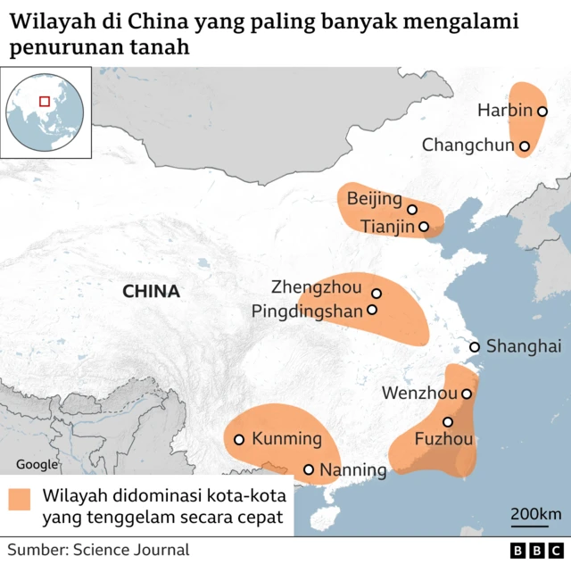 peta permukaan tanah di China 