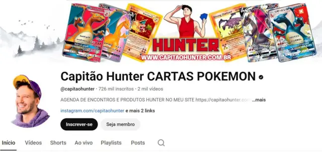 Página do YouTube do canal de Capitão Hunter