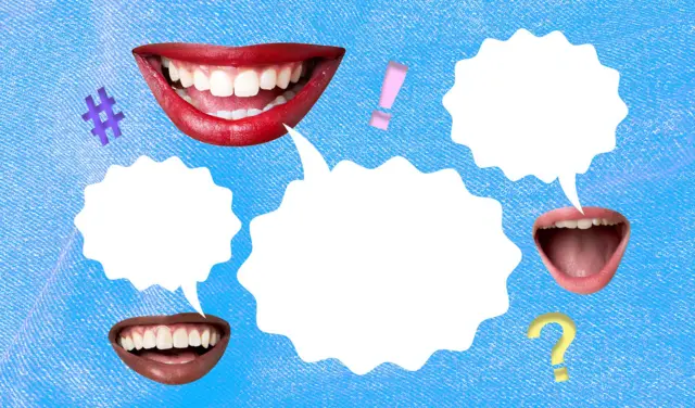 Колаж з відкритими ротами та символами