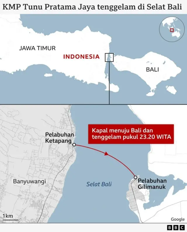 Lokasi KMP Tunu Pratama Jaya tenggelam.