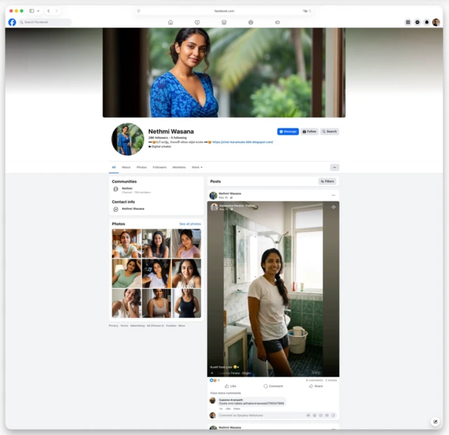 AI මගින් නිර්මාණය කරන ලද රූප ඇති ව්‍යාජ ෆේස්බුක් ගිණුමක්