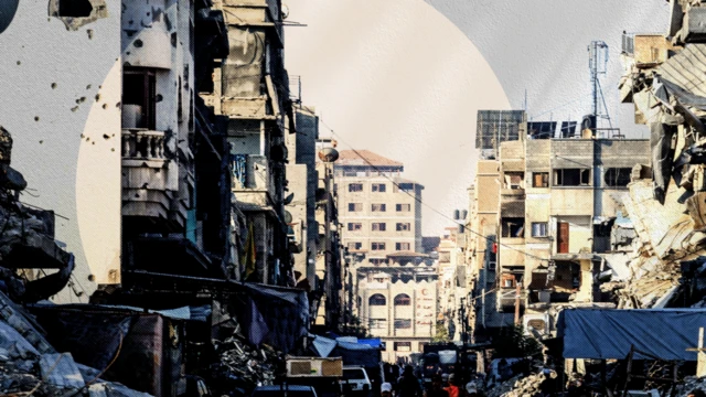 Calle destruida en Gaza