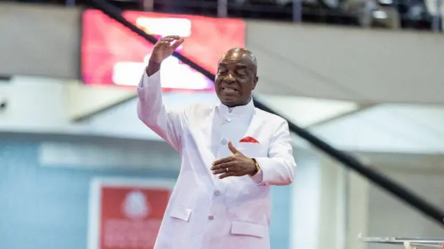 Bishop David Oyedepo wear all-white during di Cross-Over service for 2024 for Canaanland