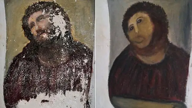 Ecce Homo original ao lado da restauração desastrosa de Cecilia Gimenez