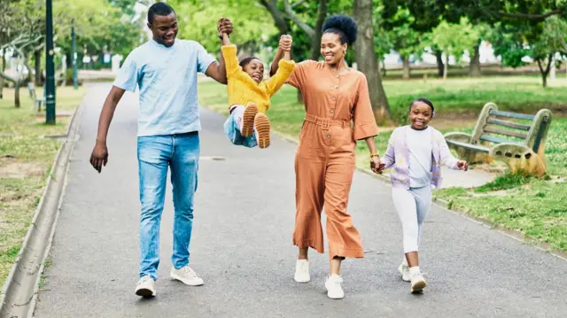 A family taking a walk together