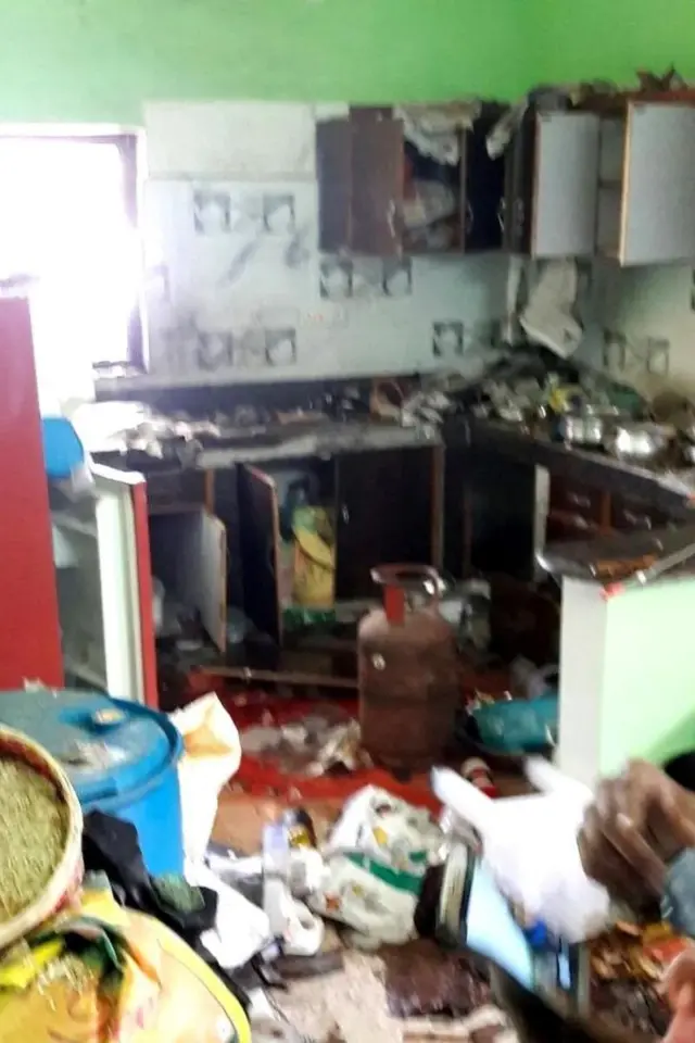 A video grab of the kitchen moments after the incident