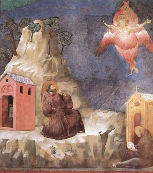 Afresco atribuído a Giotto mostra São Francisco tendo a visão de um anjo 
