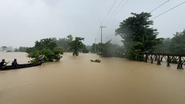 খাগড়াছড়িতে মাইনী নদীর পানি বেড়ে প্লাবিত এলাকা
